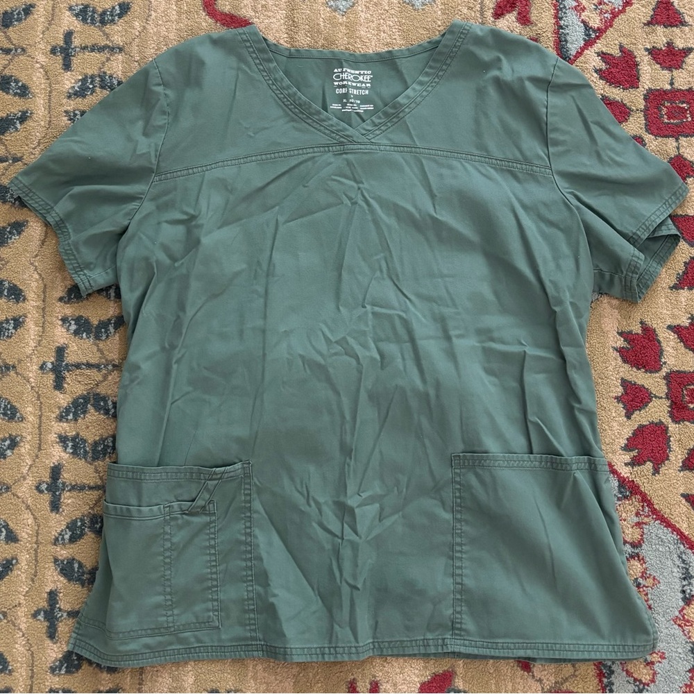 Cherokee Workwear Core Stretch Women's Olive Green Scrub Top